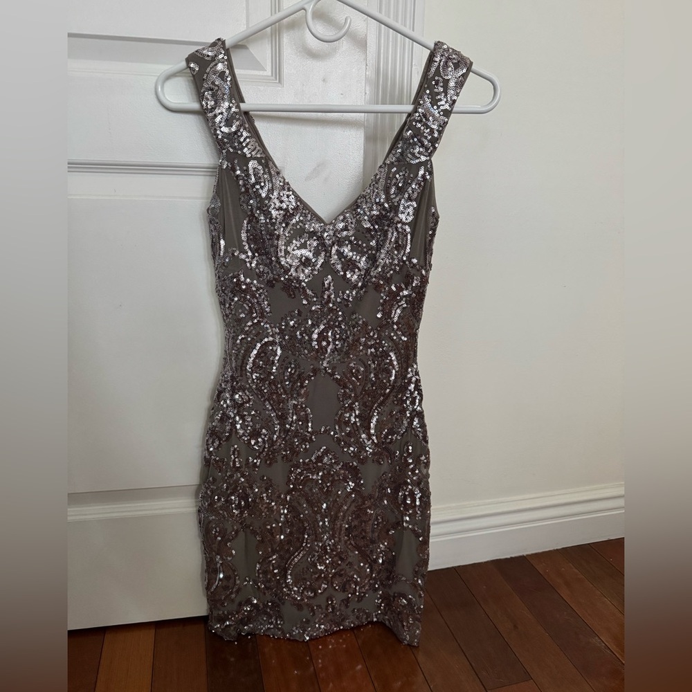 Bloomingdale’s aqua sequin mini dress